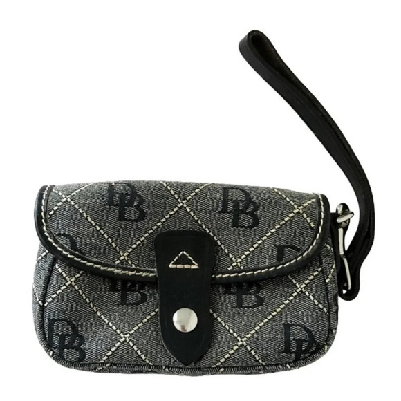 Dooney & Bourke Gray & Black Signature Jacquard Flap Wristlet Pouch / Wallet - Picture 1 of 5